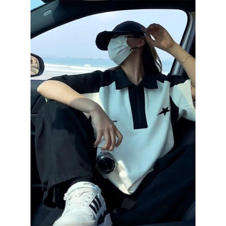 复古港风polo衫撞色短袖t恤女夏季新款ins潮宽松上衣PLD2299-P30,男装T恤,星座1008