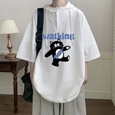 LD54387-P45NASA连帽短袖t恤男大码胖子带帽五分袖中袖，男装T恤，电商A040