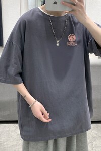 YT26237-P30 亚短袖t恤男大码五分袖男宽松七分袖 港风模特图片
