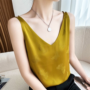 高级感真丝吊带背心女内搭醋酸上衣打底设计感提花V领背心配西装图片