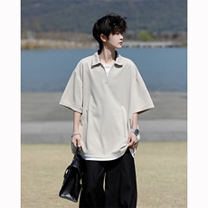8XL-M假两件V领短袖t恤男夏翻领半袖宽松重磅华夫格大码DT001P40，男装T恤，电商B312