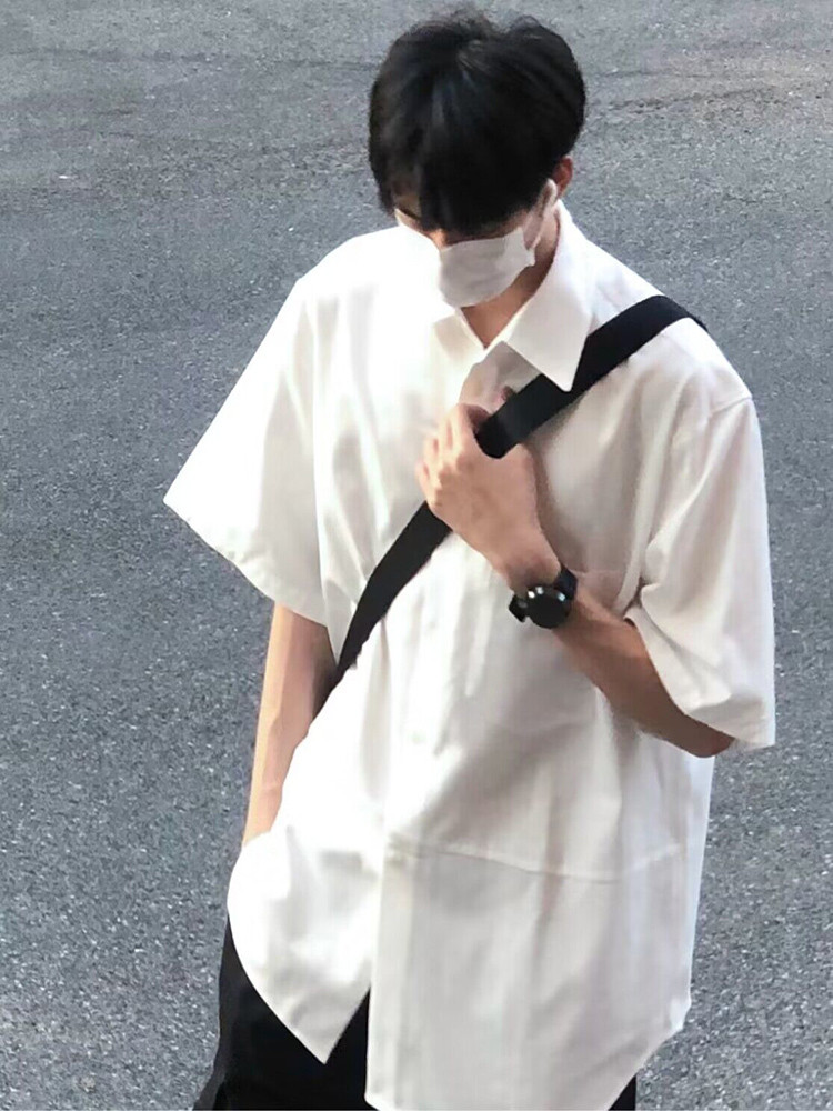 夏季冰丝短袖衬衫男女纯色宽松百搭学院风衬衣C3051-P25，男装T恤，电商D202