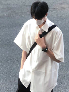 夏季冰丝短袖衬衫男女 纯色宽松百搭学院风衬衣C3051-P25图片