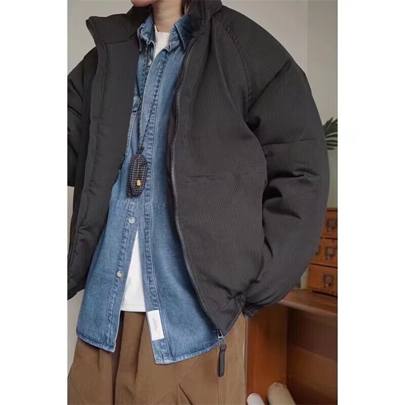 日系冬季美拉德立领宽松口袋面包服插肩袖保暖棉服外套,男装棉衣,四季星座505