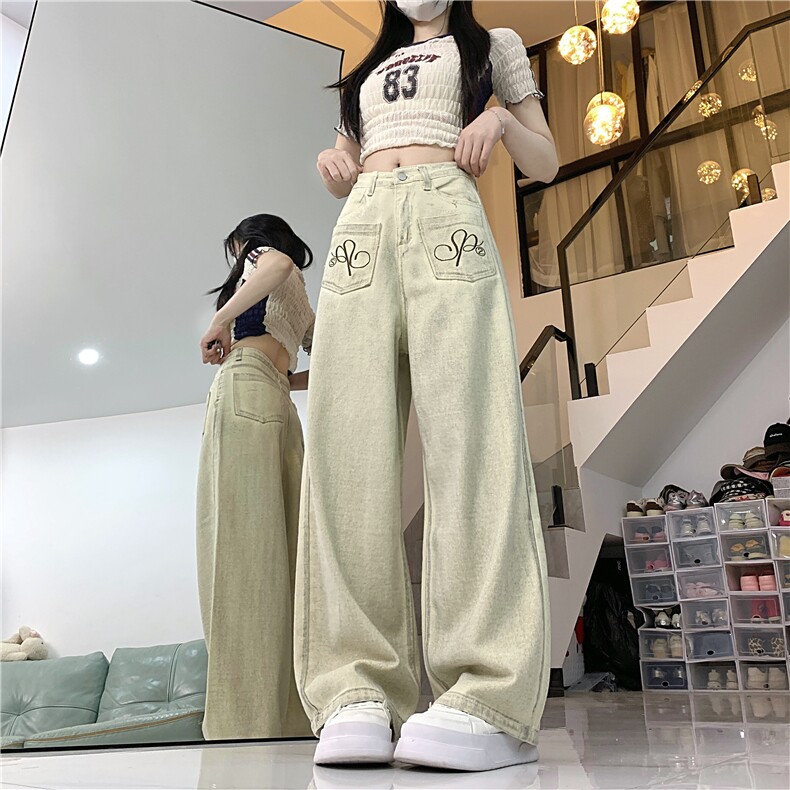 X369-P62复古反穿做旧刺绣牛仔裤春夏设计感宽松阔腿直筒休闲裤,男装牛仔裤,星座911