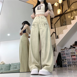 X369-P62 复古反穿做旧刺绣牛仔裤春夏设计感宽松阔腿直筒休闲裤图片