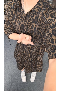 豹纹短袖衬衫男短裤男潮流休闲套装男M-5XL大码TZ78703P50控98图片