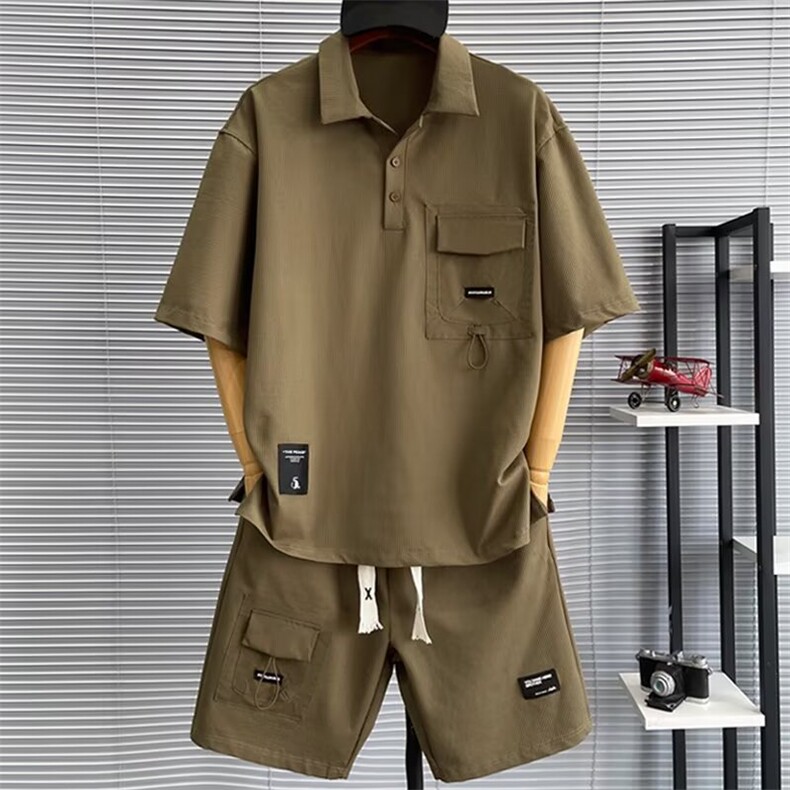 高级重磅短袖T恤男士POLO衫夏季帅气休闲套装穿一整套TZ9911P70，男装T恤，星座1013-5