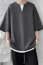 8XL-M特大码短袖男假两件五分袖高品质空气层宽松上衣DX321P35，男装T恤，电商D206-1