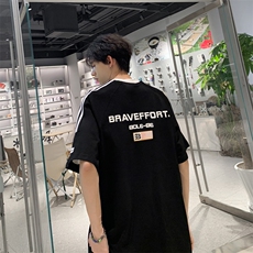 夏季潮牌宽松半袖上衣2024新款撞色条纹短袖t恤男现货T1727-P32，男装T恤，星座512-4