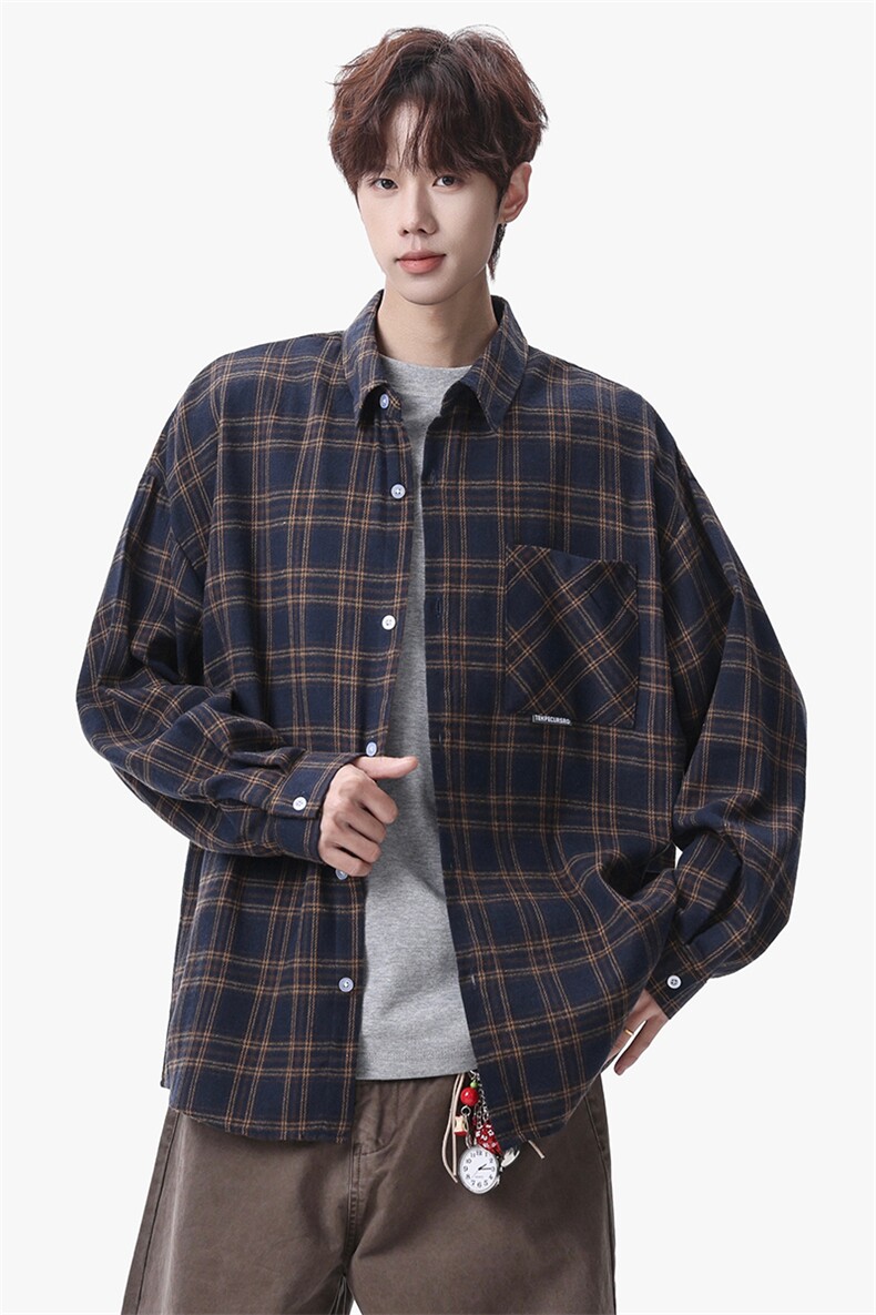 衬衫男秋季新款港风宽松大码磨毛长袖衬衣CS37-P38,男装衬衫,星座214-3