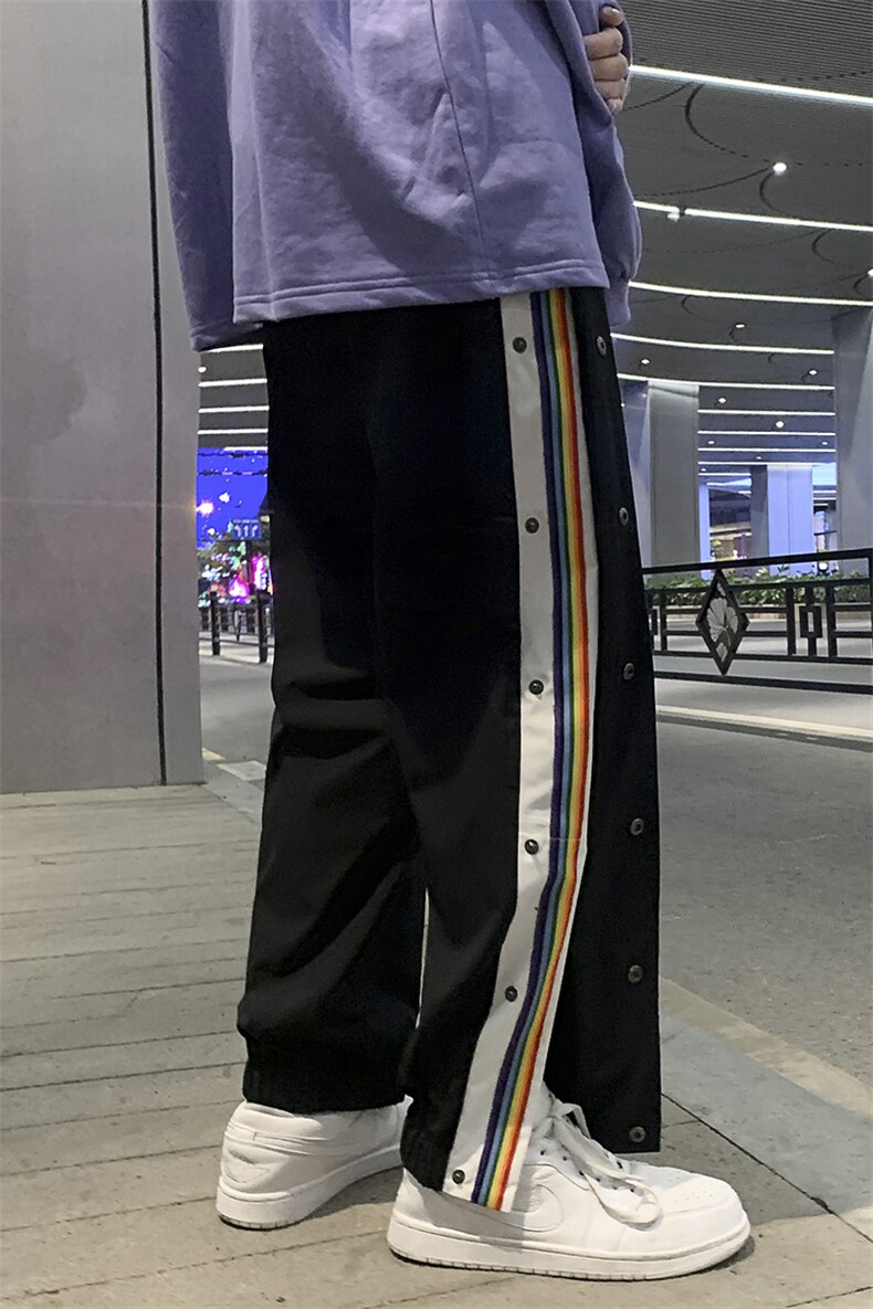 现货！春秋卫裤男阔腿垂感宽松排扣彩条裤男A125-DK918-P45,男装休闲裤,电商A125