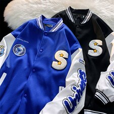 克莱因蓝棒球服春秋新款2022美式情侣毛巾绣外套夹克潮W2691-P65,男装夹克,星座512-2