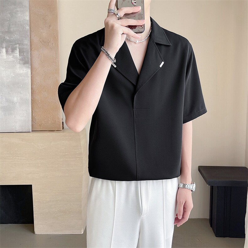 轻熟风~夏季冰丝薄款西装领中袖衬衫T恤衫C283/P48,男装衬衫,电商B331