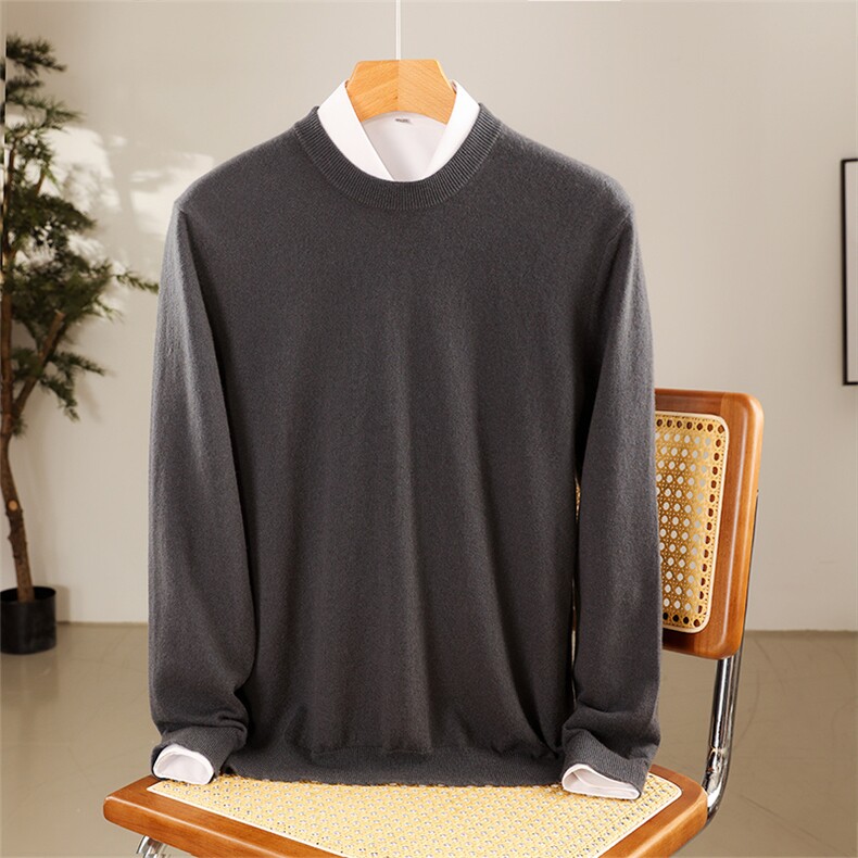 秋冬季男士简约休闲百搭圆领纯色山羊绒羊绒衫男装，男装羊绒套衫，米田羊绒