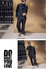 社会风小伙商务休闲修身韩版西装西裤西服两件套装D803-P165控205，男装西服套装，星座308A