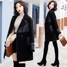 2022冬季新款时尚拼接两面穿外套优雅气质皮衣,女装皮衣,江南女神