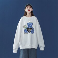 中性风2026秋季新款设计感小熊腰果花印花圆领卫衣W175P30控48，男装卫衣，A247A