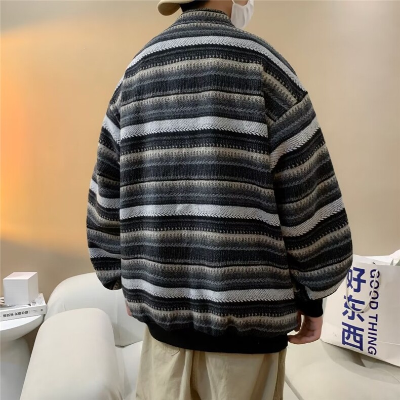条纹复古美式休闲男女森山系老爹欧美宽松绒面拉绳卫衣Y8509P38,男装卫衣,星座1116-2