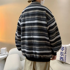 条纹复古美式休闲男女森山系老爹欧美宽松绒面拉绳卫衣Y8509P38，男装卫衣，星座1116-2