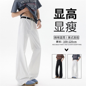 美式高街弯刀裤微喇裤子男款190cm115高个子加长直筒西裤KZ060P50图片