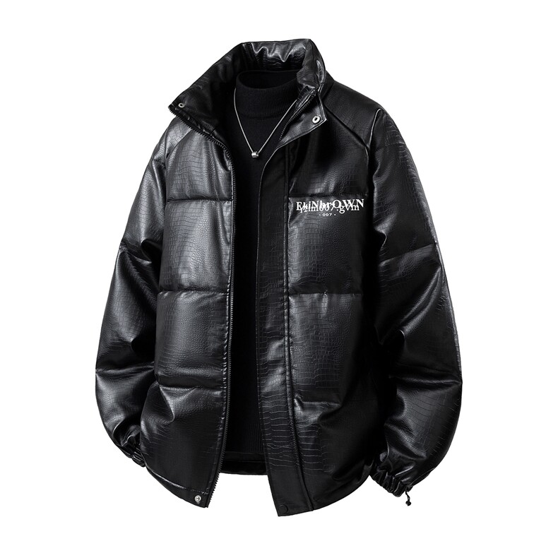鳄鱼纹印花设计大码M-5XL手塞棉夹克PU皮棉服外套男8507P120控158,男装夹克,星座227-7