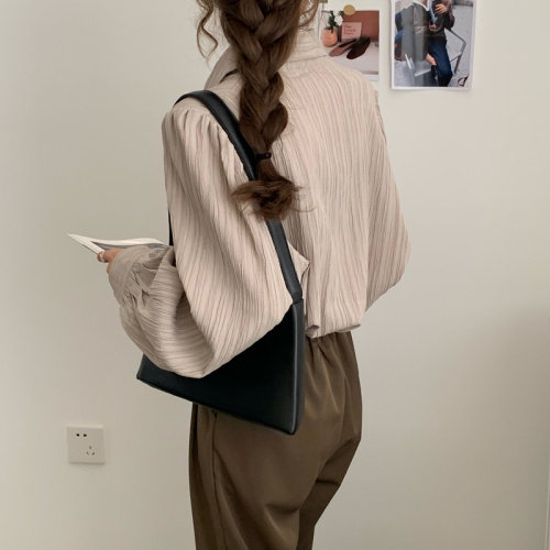 三标齐韩版宽松泡泡袖肌理纹通勤时尚洋气长袖衬衣，女装衬衫，潮品会