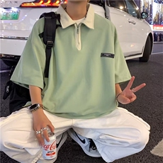 2023夏季简约拉链翻领短袖男宽松休闲T恤上衣T02521-P32，男装Polo衫，星座308B-1
