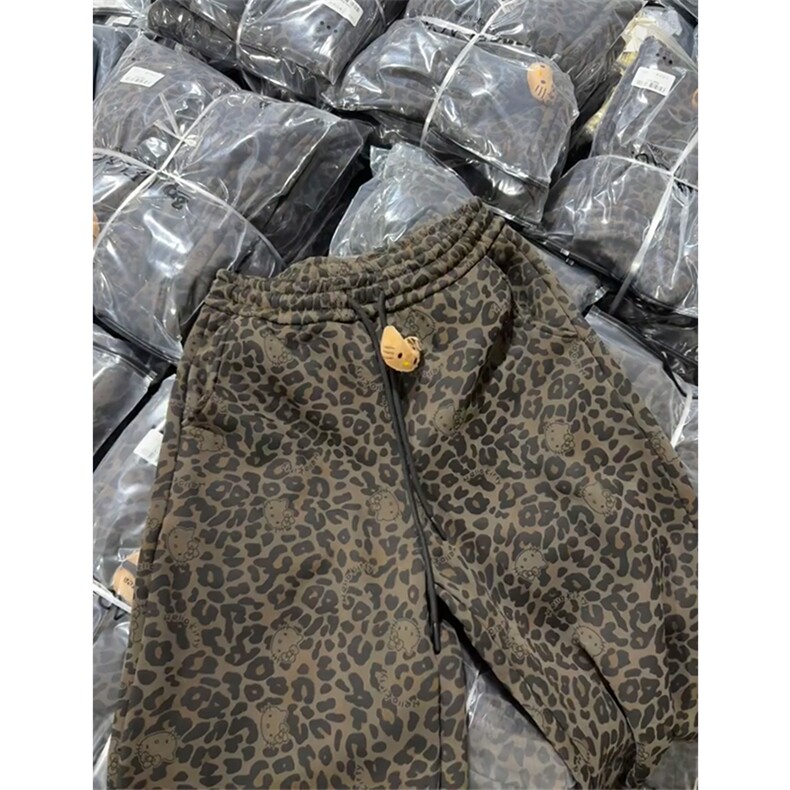 DD202P60美式复古豹纹加绒卡通卫裤,男装休闲裤,电商B323A
