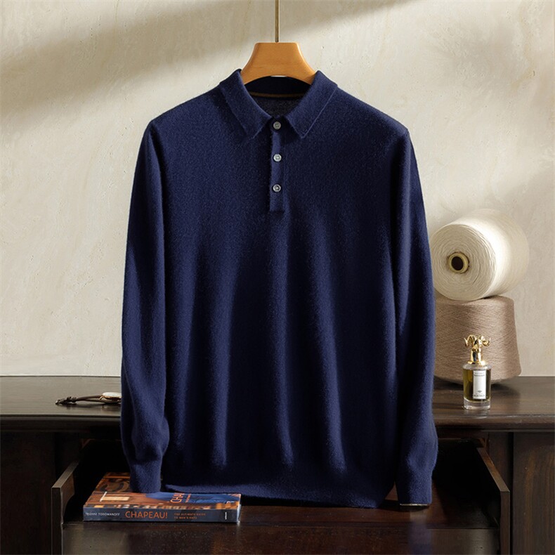 POLO领纯色羊绒衫男士商务休闲针织衫秋冬季长袖毛衣男装，男装羊绒套衫，澳坤羊绒