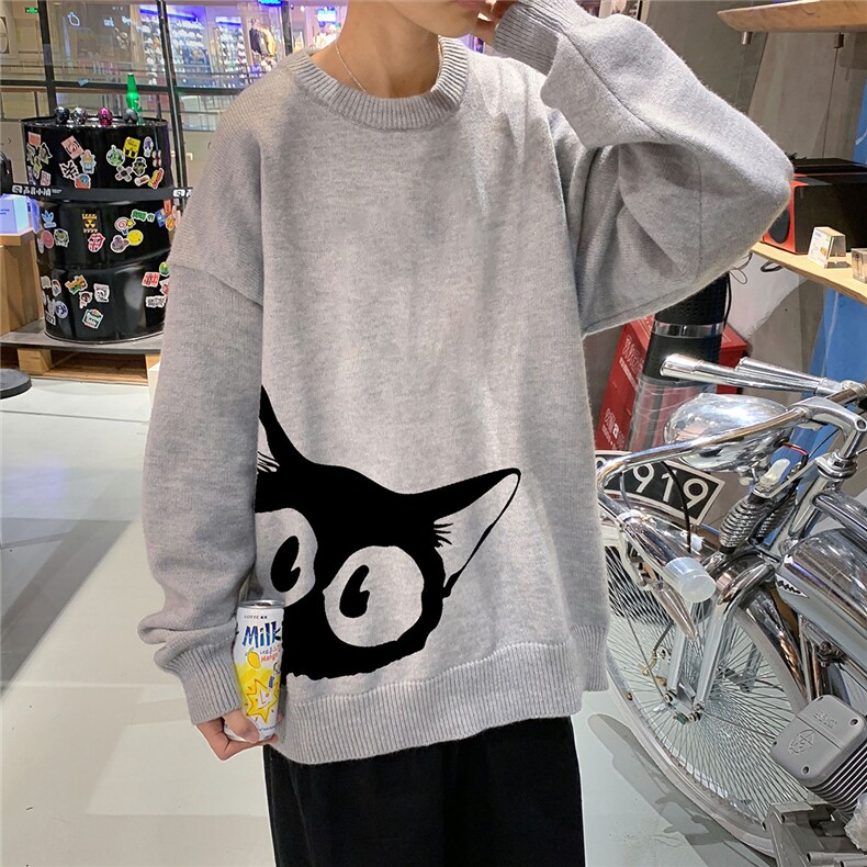 1港风新款宽松休闲中性情侣潮流印花毛衣男外套7690P48加绒P55,男装针织衫/毛衣,星座226-2