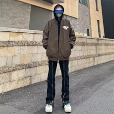 美式复古刺绣PU皮料宽松大码潮牌教练夹克情侣装棒球服男，男装夹克，星座813-2