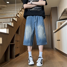 新款宽松直筒牛仔裤男青少年夏季薄款中裤牛仔短裤NZ25-P43，男装牛仔裤，星座308B-2