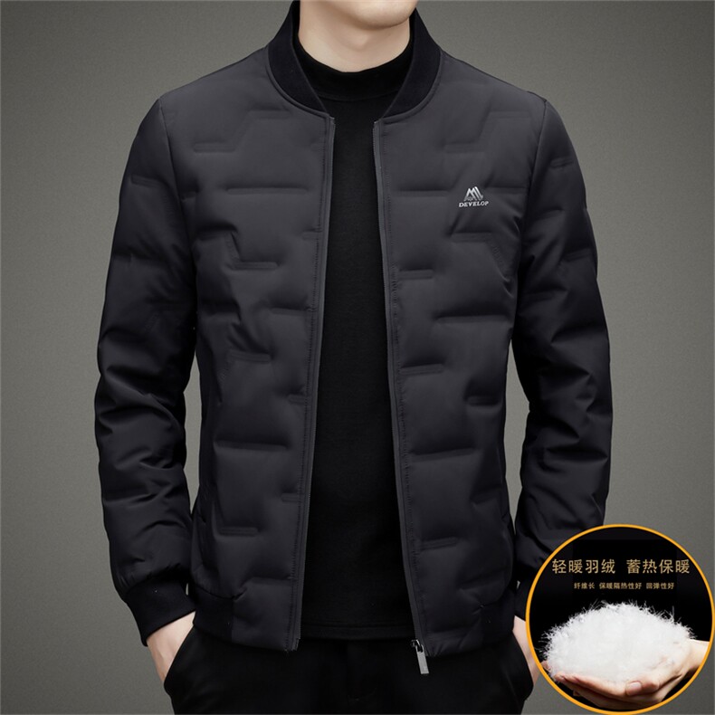 秋冬季男士白鸭绒羽绒服加绒保暖商务品质棒球领外套休闲简约男装图片