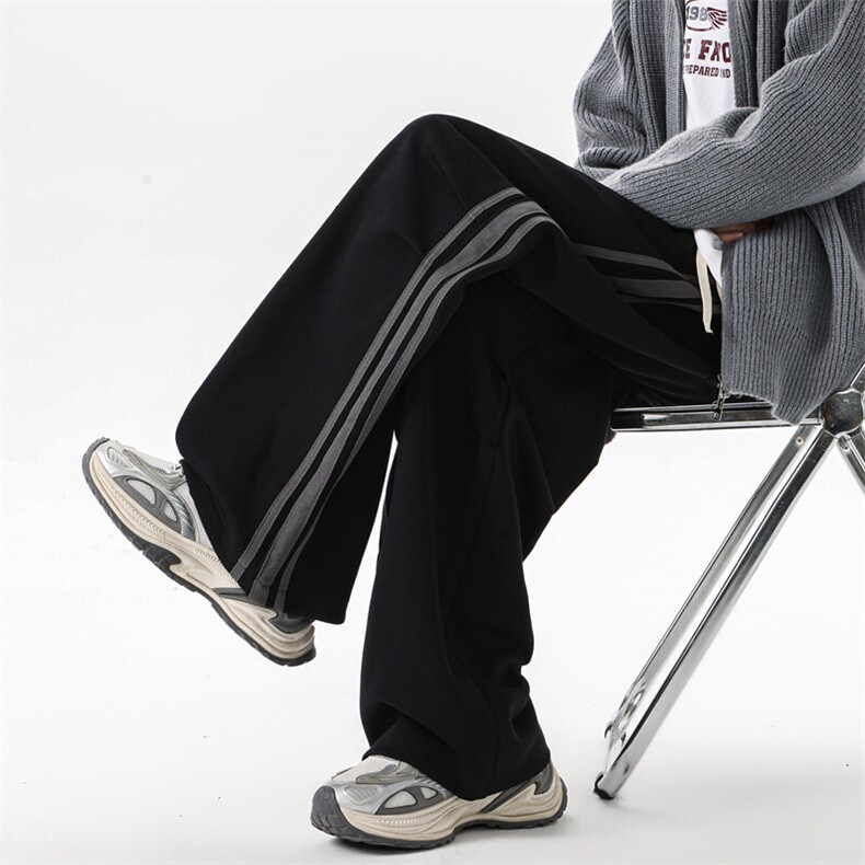 M-8XL春季三条杠裤子大码条纹卫裤休闲裤直筒阔腿长裤KZ1935/P60,男装休闲裤,电商B238