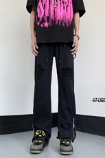 B221美式ins高街暗黑小众破洞拉链牛仔裤LK23069-P65控88，男装牛仔裤，电商B221