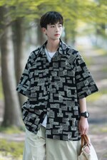 1港风冰丝短袖衬衣大码M-5XL情侣潮短袖衬衫男DCS8711P35控49，男装T恤，星座226-2