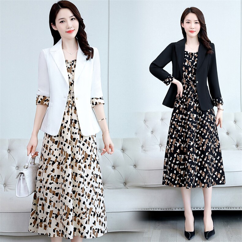 小西装吊带连衣裙女2025年初秋新款名媛气质碎花两件套裙子套装潮，女装套装/套裙，香莘料