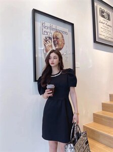 领口订珠连衣裙,女装连衣裙,LL+