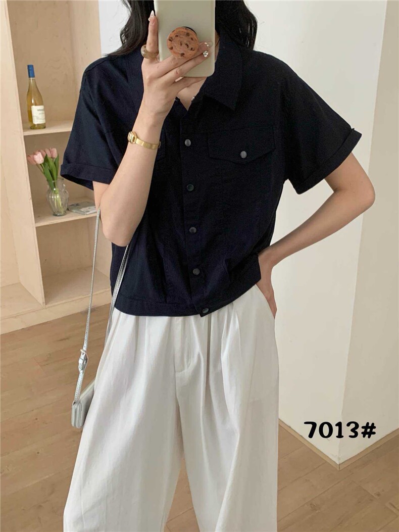 2025年夏季POLO领短袖开衫修身型小衫,女装衬衫,洛丽兰可
