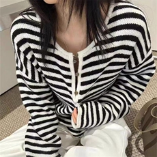 秋冬新款羊毛衫女圆领毛衣条纹长袖保暖套头针织打底衫，女装羊毛衫，锦瑟羊绒