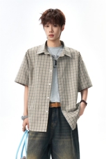 2026夏季新款格子港风短袖衬衫外套男CD6402-特P29建议零售价68，男装T恤，电商A001-1
