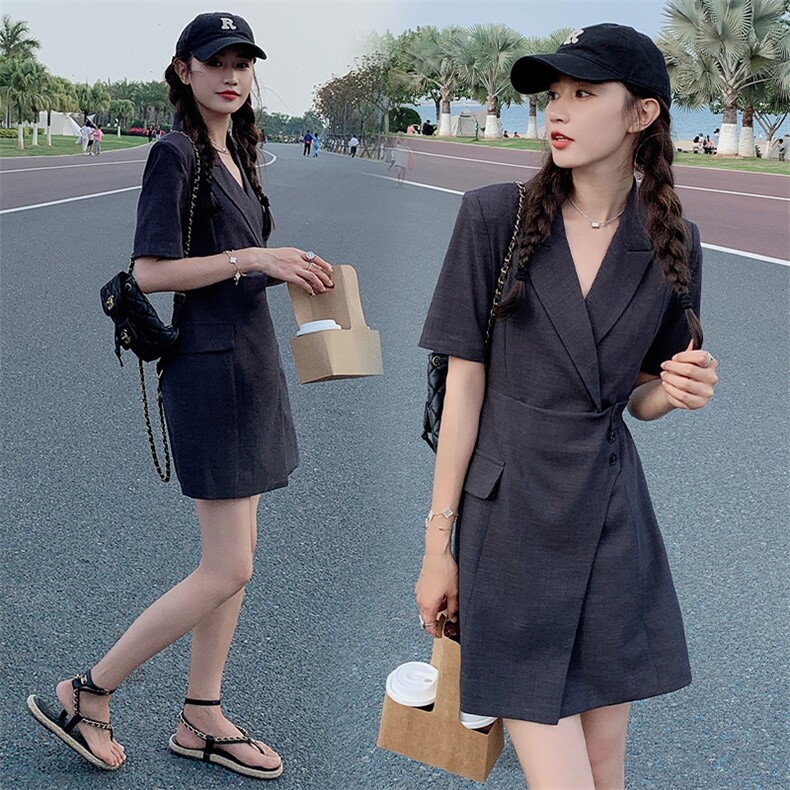 2023年夏季短袖西装连衣裙显瘦别致西装裙,女装连衣裙,艾仟回(原伊仟回)