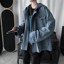 春秋新款机能工装外套男潮牌ins韩版休闲连帽夹克宽松上衣W39-p70图片