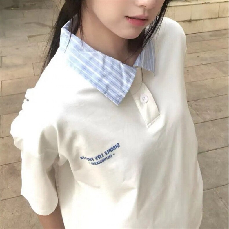 2025新款翻领polo衫正肩t恤夏季短袖宽松设计感小众学院风上衣,男装T恤,星座601-1