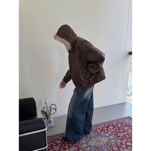 美式复古毛领棉服男款秋冬季重磅夹克外套图片