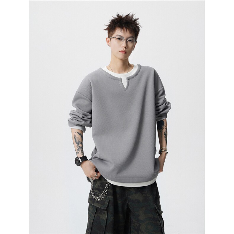 WY2557-特P30控58 95聚酯纤维5氨纶春秋假两件宽松圆领卫衣外套男图片