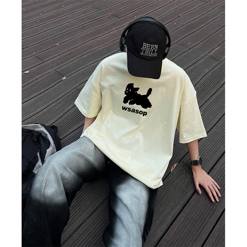 量大优供抖音视频支持得物配合二开美式满天星亮片短袖T恤MTX135,男装T恤,电商A486