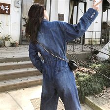 爆款主推套装宽松收腰牛仔连体裤连衣裤女188811，女装牛仔裤，艾青服饰