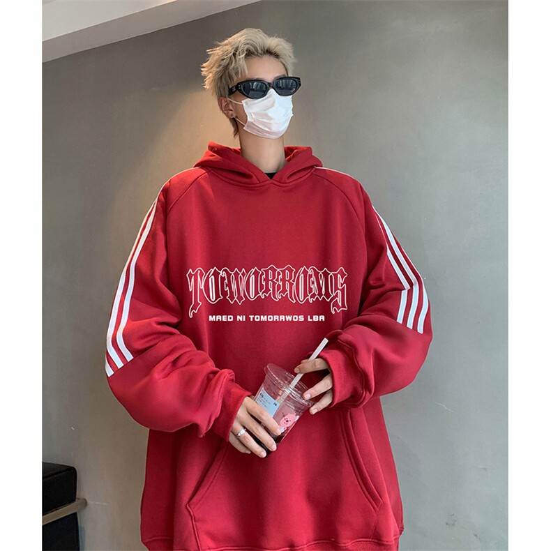 抖音得物供货提供视频秋冬重磅美式宽松织带连帽卫衣0455,男装卫衣,电商A486